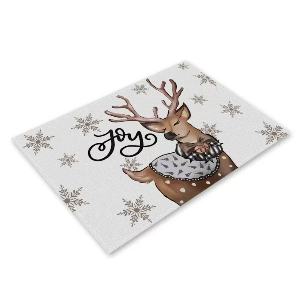 Christmas Restaurant Festive Atmosphere Decoration Table Mat Linen Printed Insulation Mat Western Mat