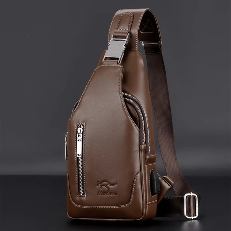 

Fashion Men USB Charging Shoulder Bag Vintage PU Leather Crossbody Messenger Male Trendy Sports Sling