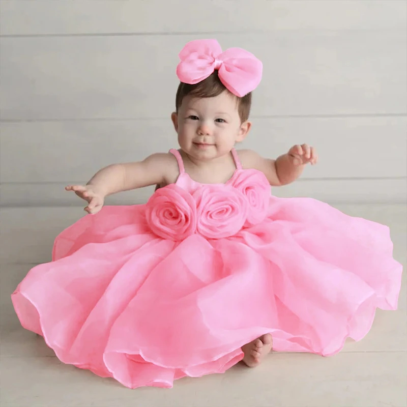 

Big Flower Ceremony Pink 1St Birthday For Baby Girl Clothes Baptism Bow Princess Dress Girls Dresses Party Wedding Gown