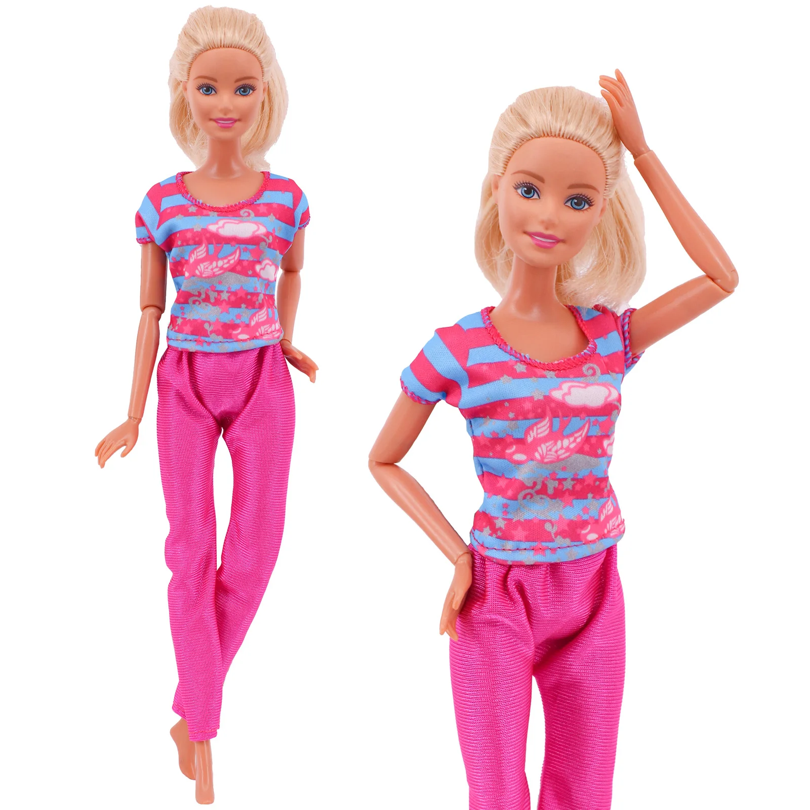 1 Set Fashion Multicolor Outfit Golf Punt Jurk Shirt Denim Raster Rok Dagelijkse Casual Wear Accessoires Kleding Voor Barbies Doll