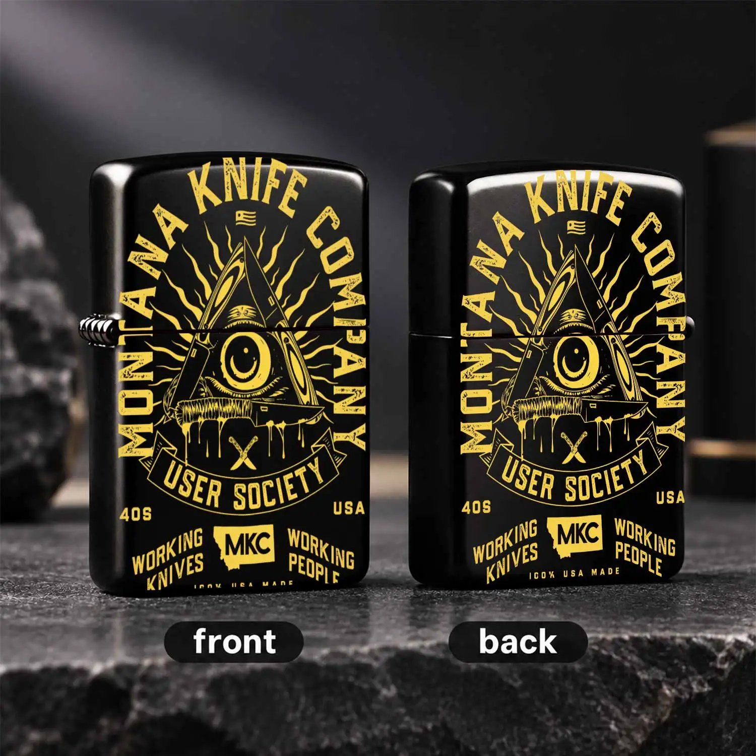 Montana Knife Company User Society All-Seeing Eye Graphic Lighter, 100% Usa Made Portable Edc Tool For Camping Hiking Daily Outdoor Use, Durable Decorative Accessory For Mkc Fans A Humorous And Interesting Lighter
