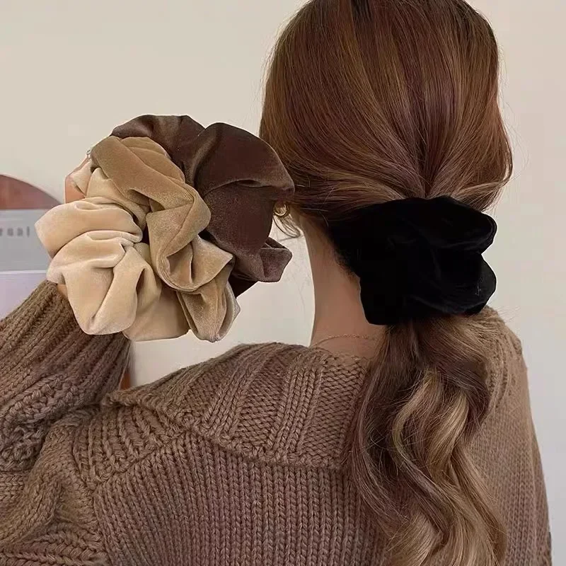Novo pelúcia macio cor sólida scrunchie para mulheres meninas vintage elasticidade faixas de borracha laços rabo de cavalo faixas de cabelo headwear