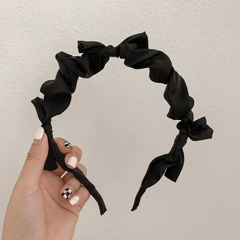 Satin Bow Hairband Retro Bow Knot Headband  Sweet Hair Bands Simple Versatile Hair Accessories Women Girls Cloth Hair Hoop