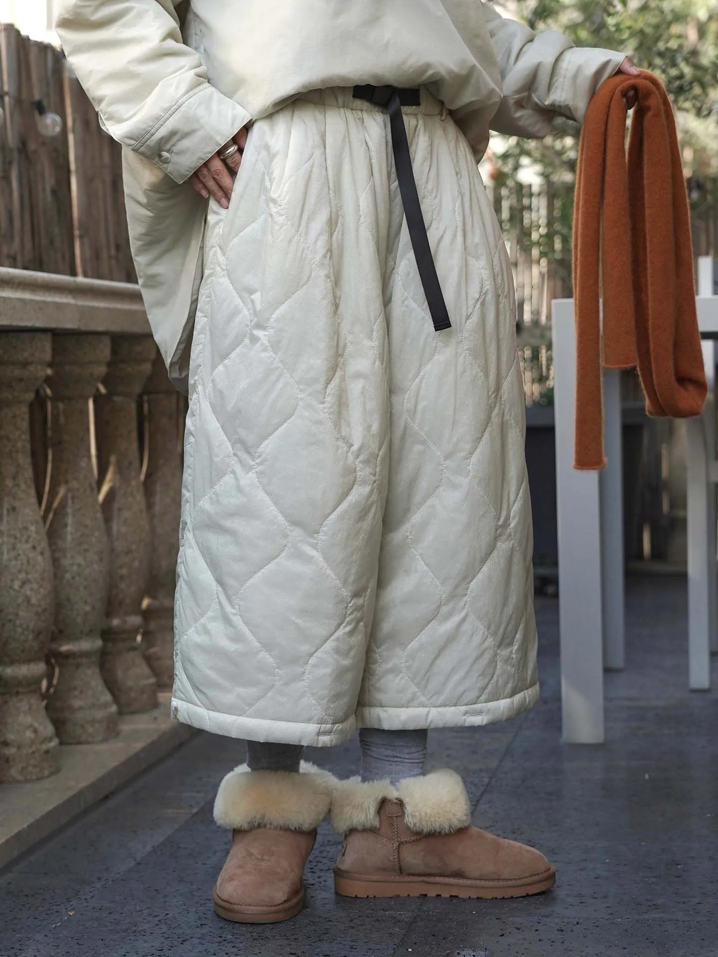

Winter Casual Versatile Loose Fit High Waist Diamond Patterned Wide Leg Pants Women's Mid-Calf Cotton Trousers Thermal