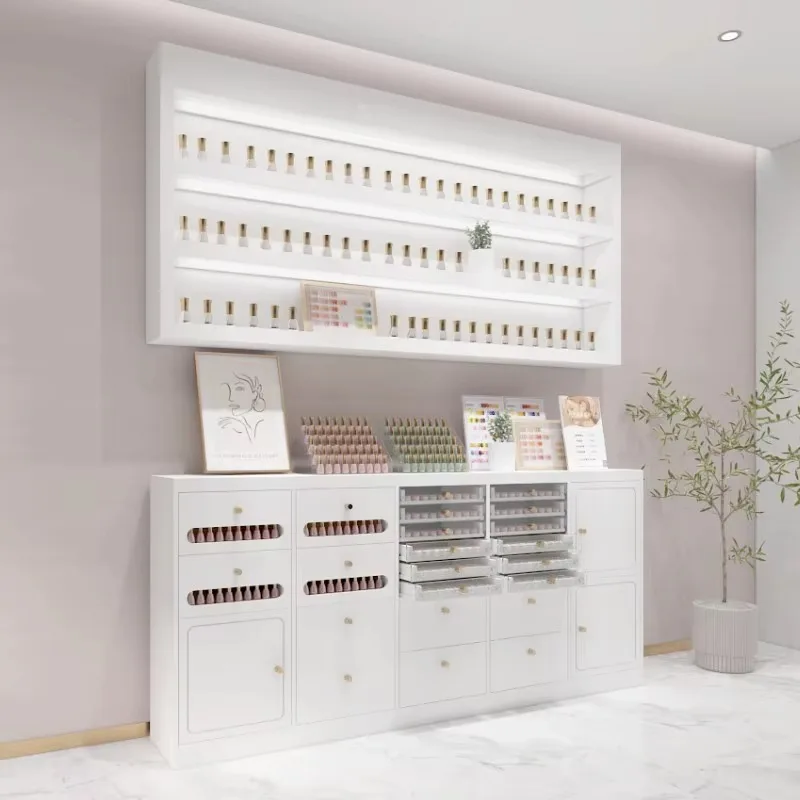 New High Quality  Nail Salon Furniture Storage Cabinet White Nail Polish Display Stand