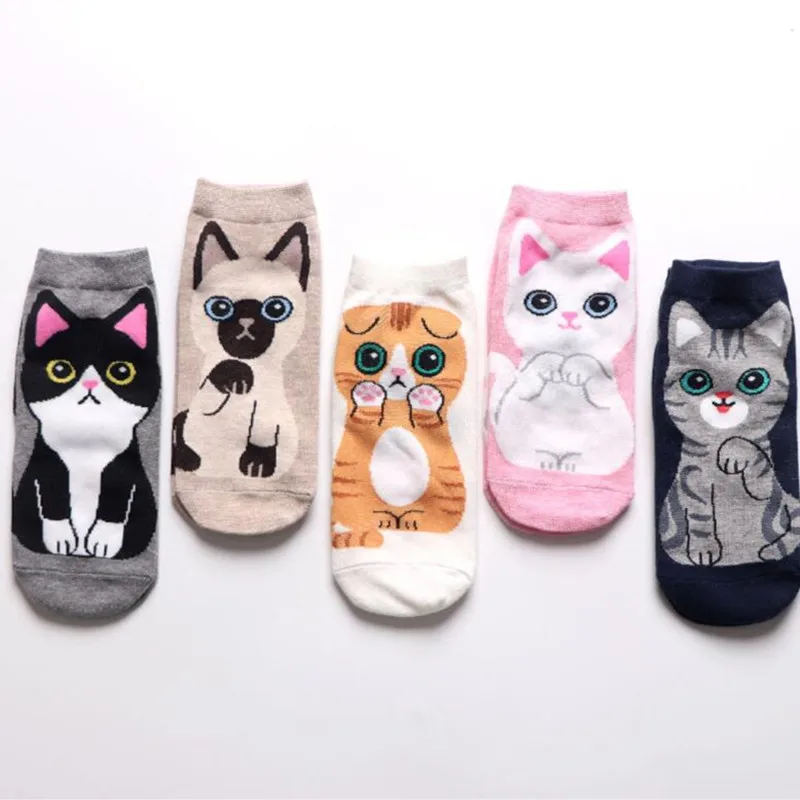 5 Pairs/Set Women's Cartoon Cute Cat Ankle Socks Breathable Perfect for Everyday Fashion