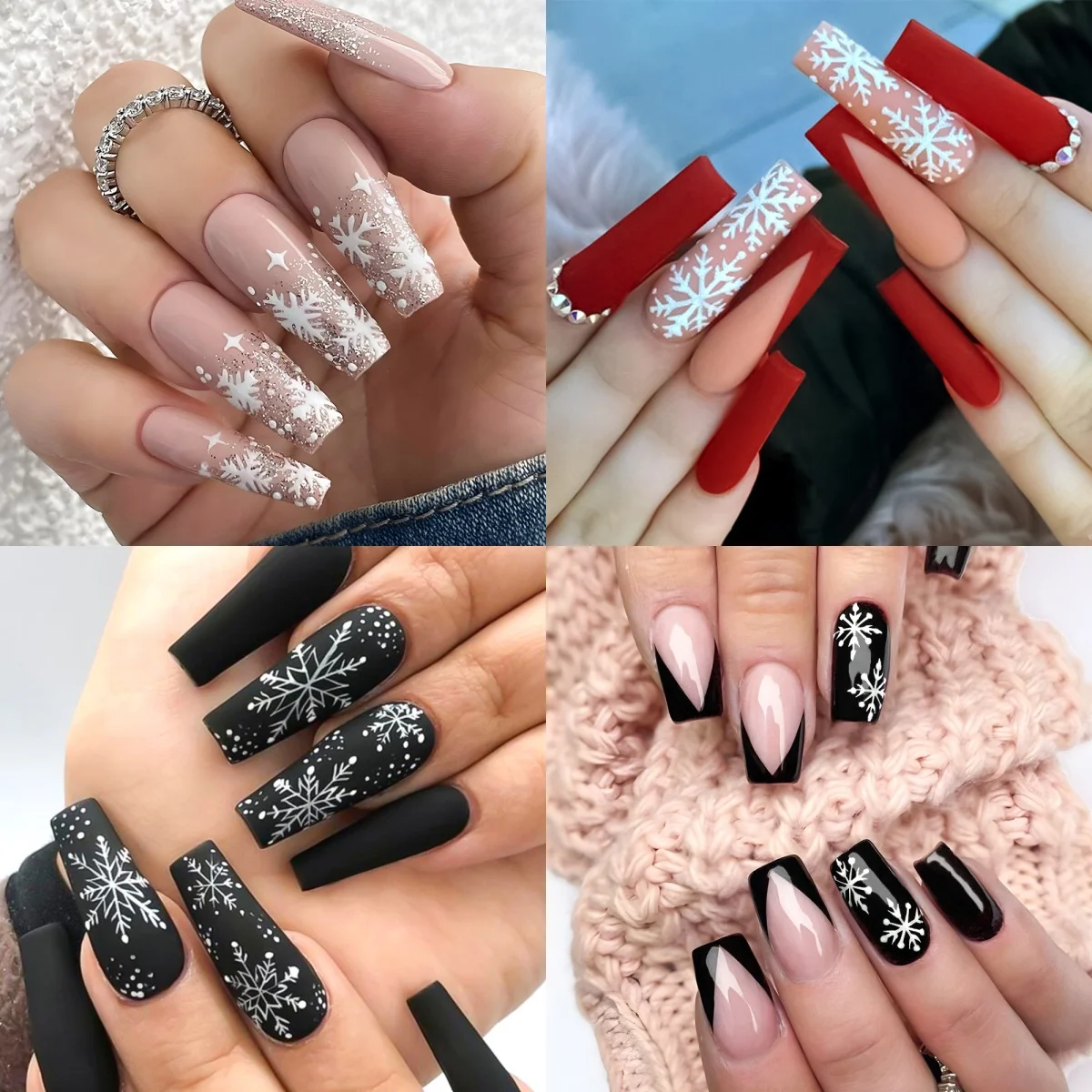 96pcs Almond Square Shape Holiday Design Acrylic Fake Nails Christmas Nail Tips Set with Jelly Glue Festive Street Style Gifts *