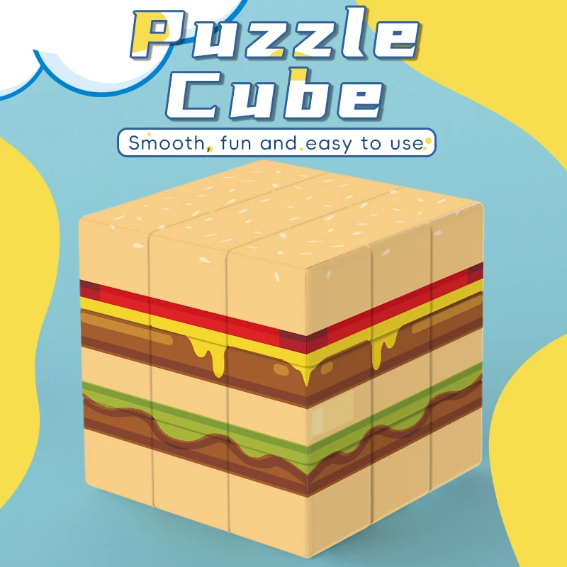 

Magic Cube 3x3x3 3D UV printed Hamburger stress-relieving puzzle professional smooth speed game children's toy gift