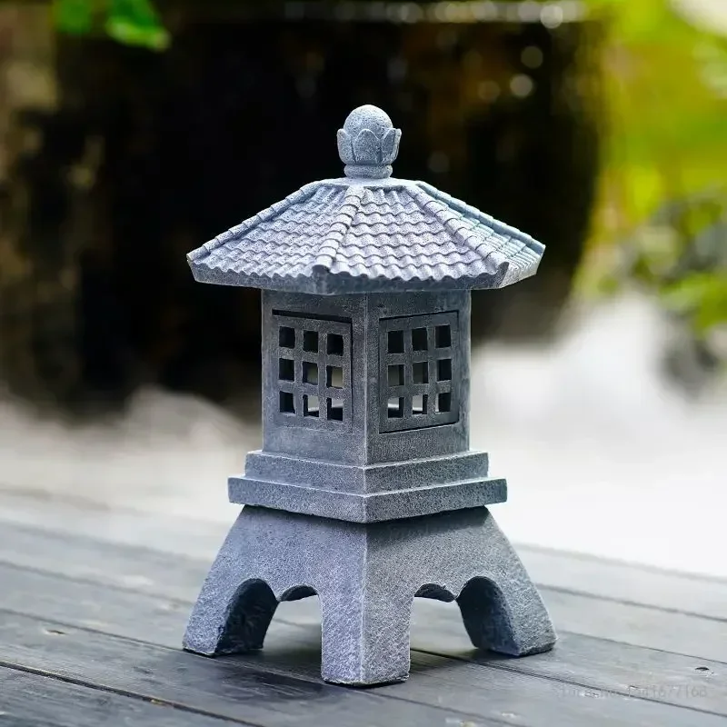 Chinese Creative Charging Solar Lantern, Resin Imitation Stone Pagoda, Interior Landscape, Night Lantern, Home Decor, 34 cm, 1Pc