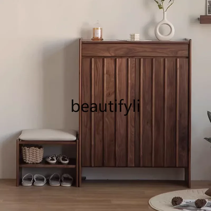 N178 North American black walnut solid wood shoe cabinet household porch cabinet storage multi-layer storage cabinet