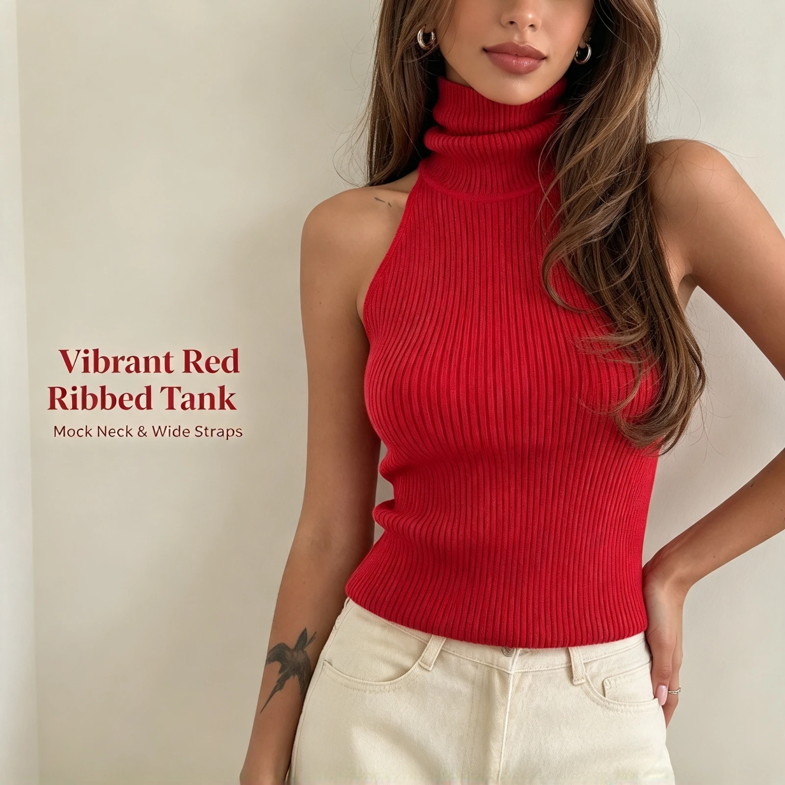 Women Halter Neck Knit Top, Sleeveless Ribbed Turtleneck Tank Tops, Sexy Backless Slim Fit Casual, Blouse 2026 Summer Fashion