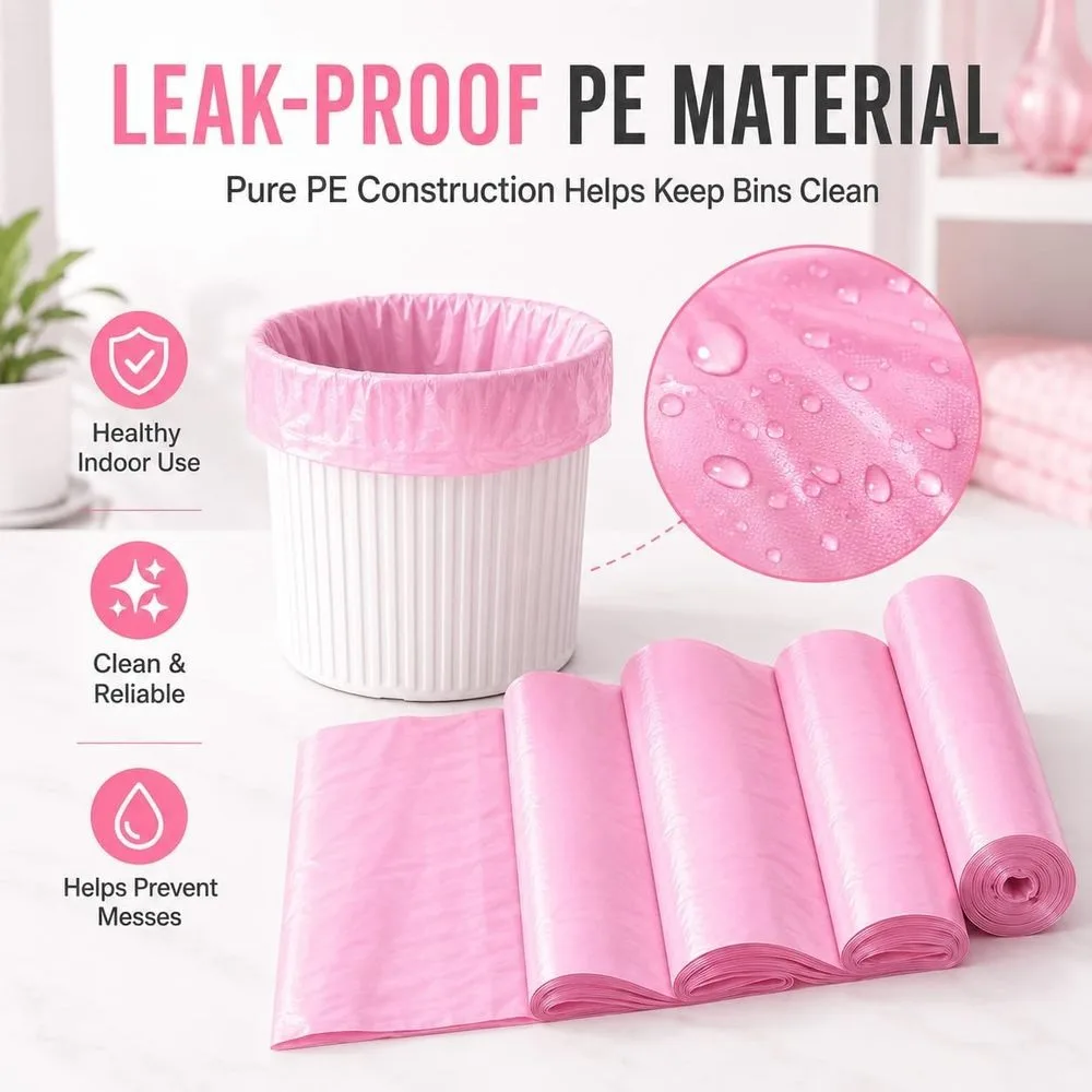 Pink Rose Scented Trash Bags 5-Gallon Sturdy Durable for Bathroom Bedroom Office Fits 15-20L Trash Can 3.5/4/5 Gallon