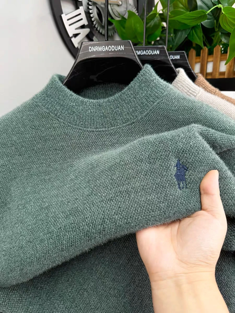 High end Brand Fashion Sweater Men's Luxur Exquisite Golf Pony Embroidery Design Winter Plush Thick New Round Knitted Pullover
