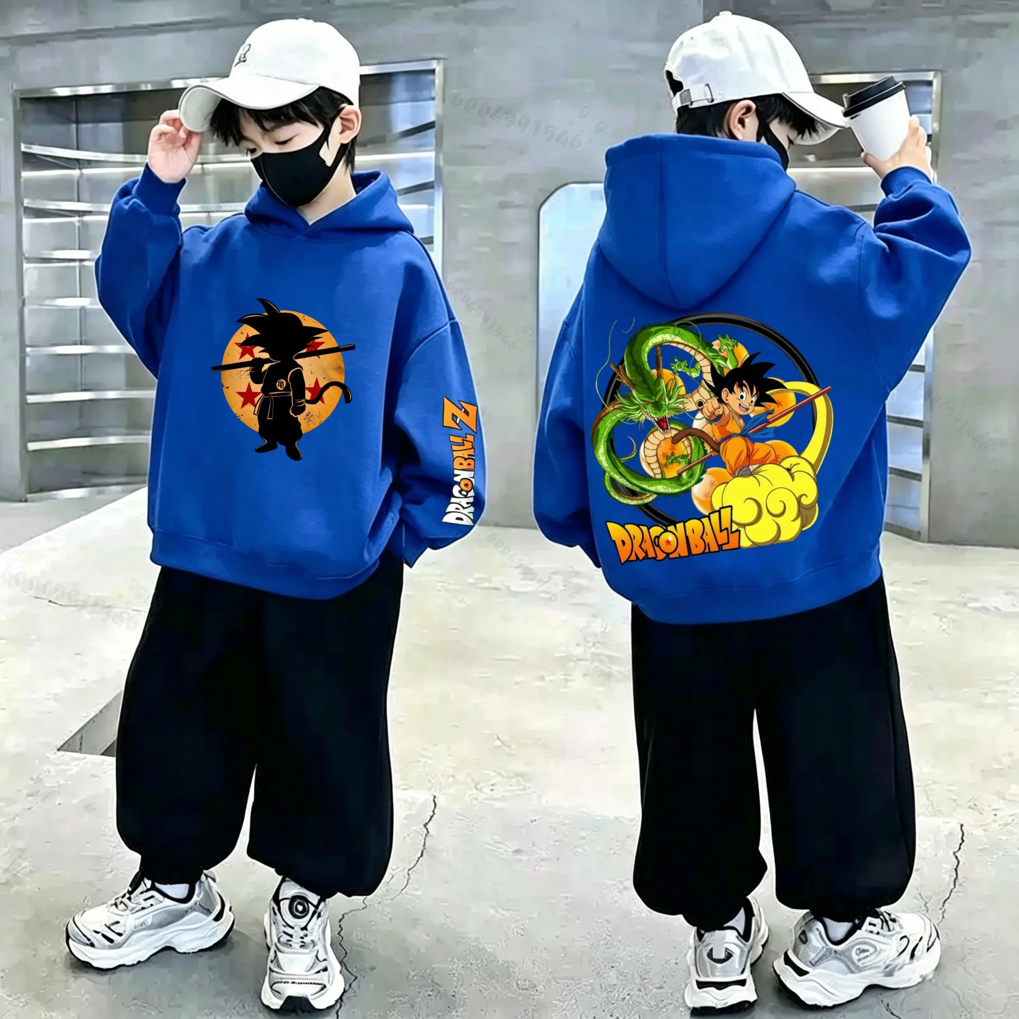 Dragon Ball Z bedrucktes Kinder-Kapuzenpullover mit Anime-Goku-Muster. Lässiges, lockeres Sportshirt mit Kapuze für Herren. – Detail 8