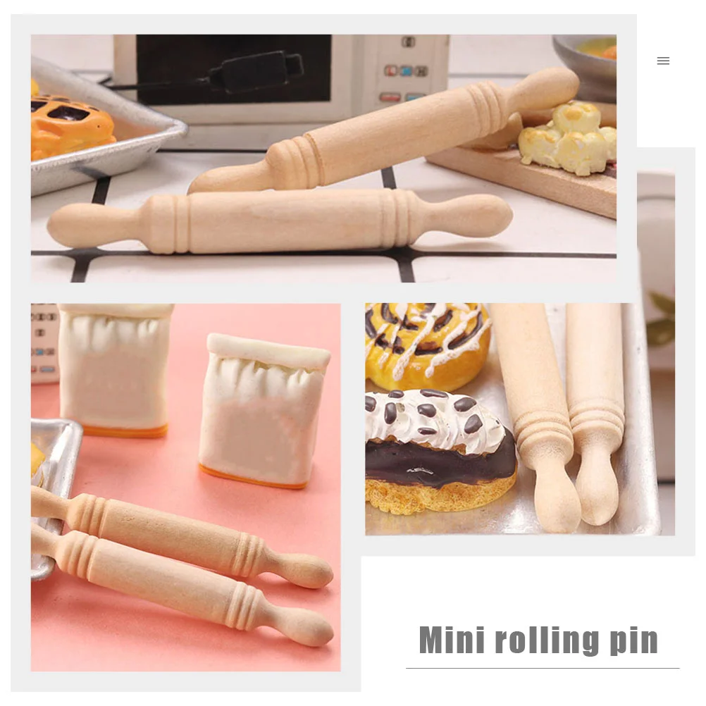 12 Pcs Rolling Pin Simulation Kitchen Toy Model Mini House Decor Wooden Small Child