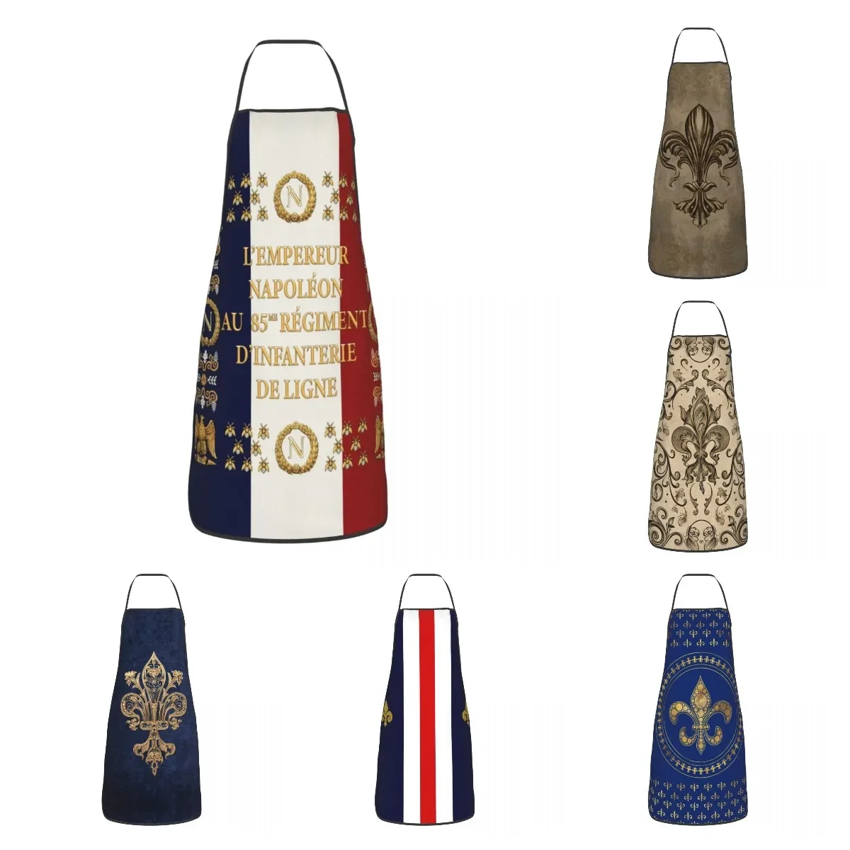 Napoleonic French 85th Regimental Flag Bib Aprons Men Women Kitchen Chef France Fleur De Lis Tablier Cuisine for Cooking Baking