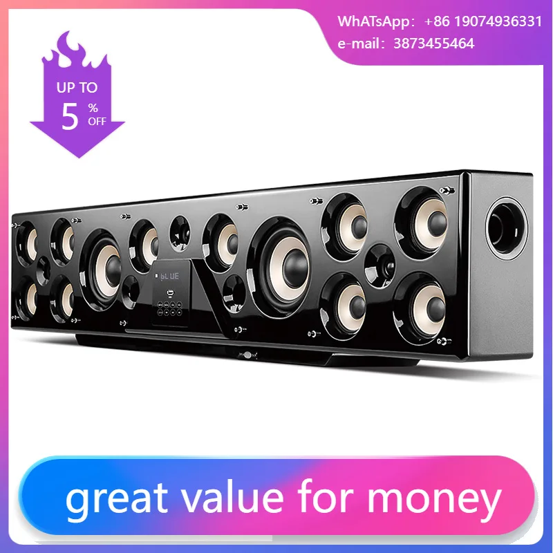 

5.1ch Wireless Home Theater System Speaker 200W Soundbar Built-in Subwoofer USB AUX Function Wood Material
