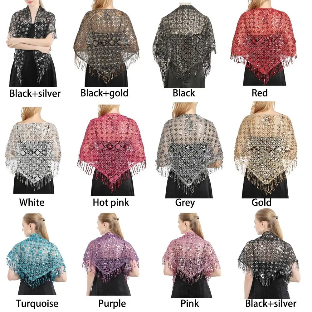 เลื่อมเลื่อมพู่ผ้าคลุมไหล่พู่หมวกสามเหลี่ยมผ้าคลุมไหล่หลากสีอุปกรณ์เต้นรําท้องเต้นรําผ้าพันคอท้องเต้นรําเข็มขัด