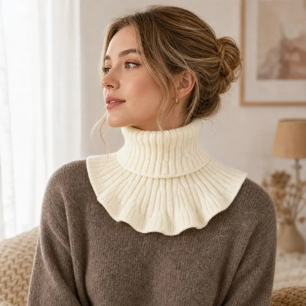 Winter Windproof Knitted Fake Collar Scarf With Wooden Ear Women Turtleneck Warm Knitted False Fake Collar Detachable Scarf