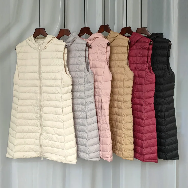 0-10℃ Ultralight Women Duck Down Vests 2024 Fall Winter Fashion Hooded Quilted Sleeveless Coats Puffy Feather Waistcoat Lining