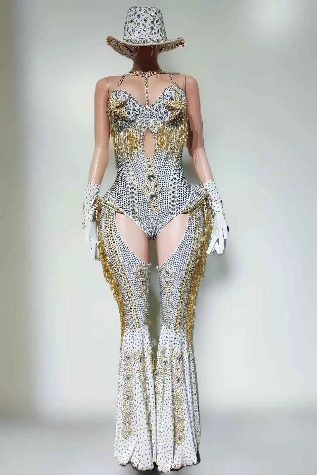 Frauen Sexy Sparkly Strass Rot Body 4 Stück Set Nachtclub Party Bühne Zeigen Outfit Kabarett Karneval Showgirl Bühne Tragen