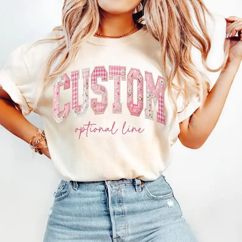 

Floral Printed T Shirt Custom Chinoiserie Patchwork Personalized Custom Mom Name Female Fashion Party Birthday Festival Present