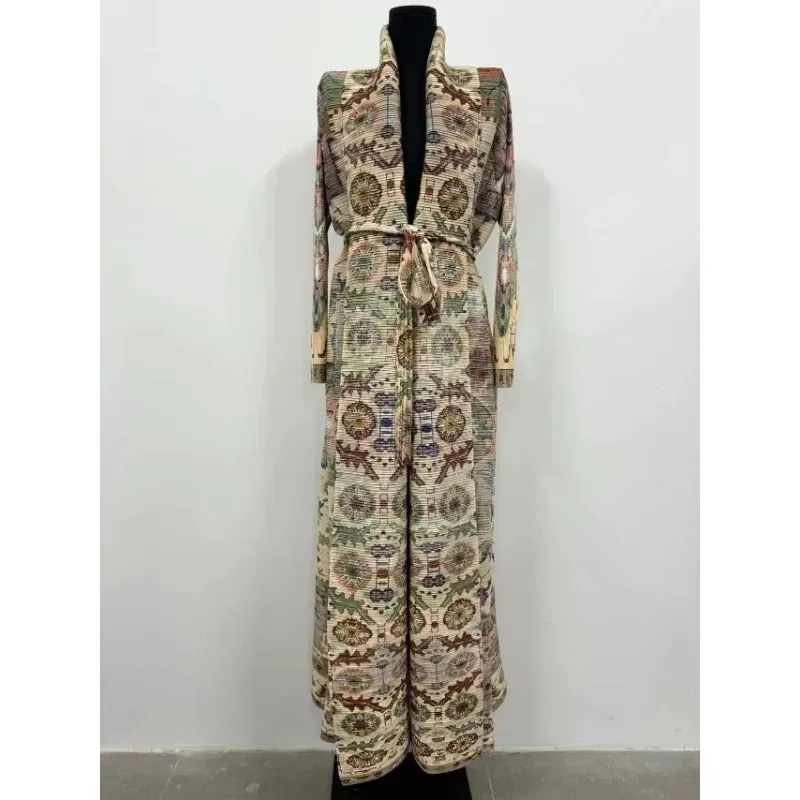 

ALSEY Miyake Pleated Vintage Women's Trench Classic Printed Comfortable Double Layer Fabric Design Nine Sleeve Robe 2024 Summer