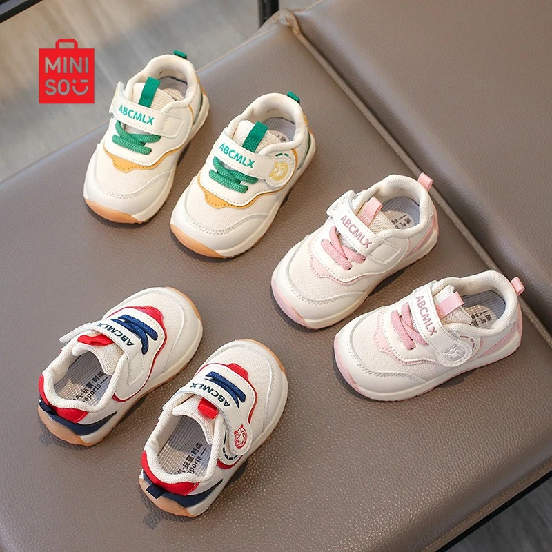 أحذية رياضية للأطفال من Miniso 2025 من عمر 0 إلى 3 سنوات، نعل ناعم من الجلد غير قابل للانزلاق أحذية كاجوال للجنسين للرضع والأطفال الصغار #4