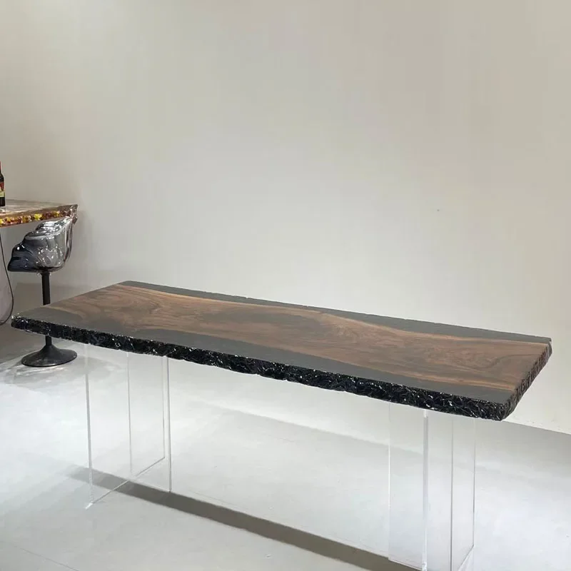 Black walnut ice crack resin large board 256 * 90 * 5 high-end office simple modern boss table