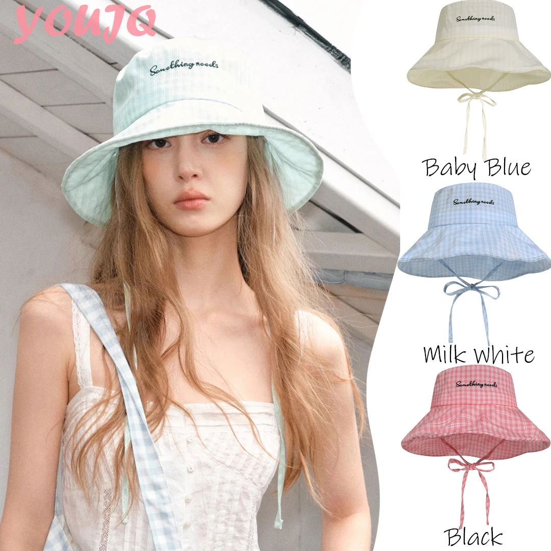 

Y2K Summer Letter Embroidery Fierman Hat Women's Spring Summer Wide Brim Buet UV Protection Versatile Stree Sle Round Top Cap