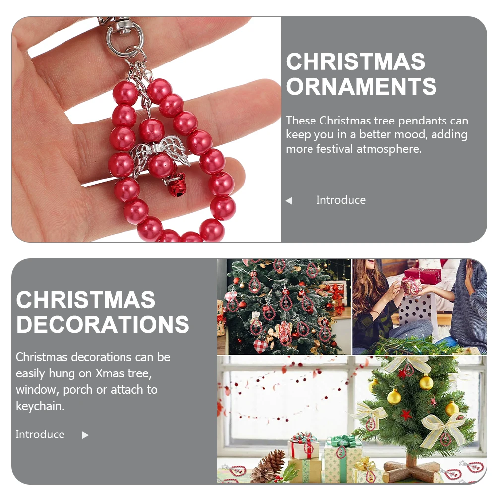 

12pcs Christmas Gifts Keychains Green Beaded Bells Star Pendants Hanging Decor Durable naments Plastic Xmas Tree Photo