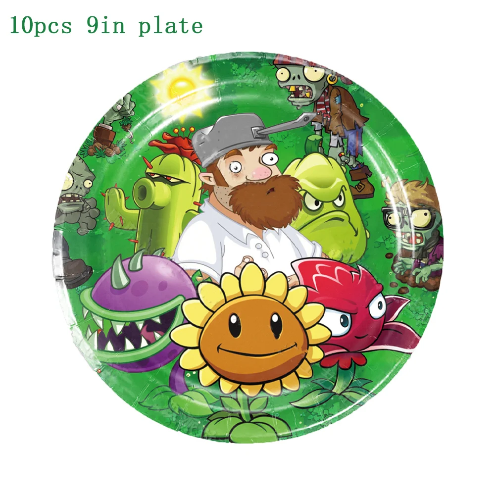 KAYOU Plants vs. Zombies Game Party Disposable Tableware Cup Plate Napkin Tablecloth Balloon for Kids Birthday Party Decorations