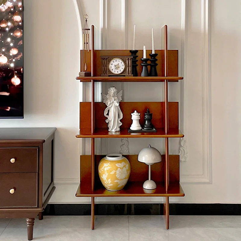 Medieval solid wood multi-layer bookshelf shelf French storage shelf Nordic wall bookshelf creative storage shelf floor