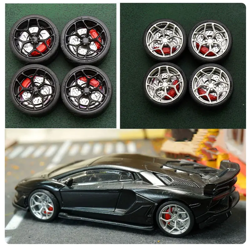1/64 MC117 9.7mm Modified Wheel Hub Rubber Tires Resin Metal Wheels Without Calipers Suitable for 1:64 Static Model Cars