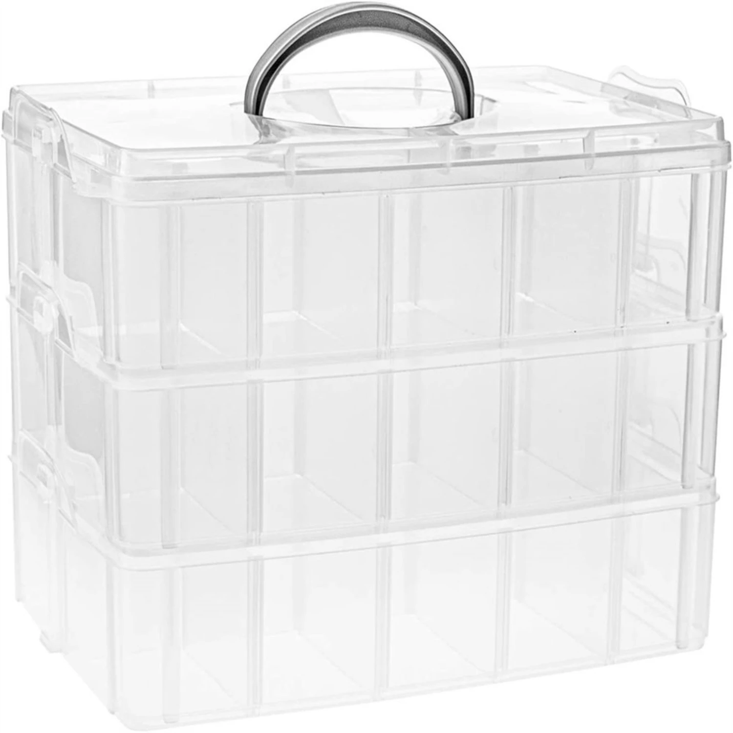 Clear 3-Tier Stackable Storage Box Organizer with Adjustable Compartments - Jewelry Beads Arts Crafts Beauty Supplies