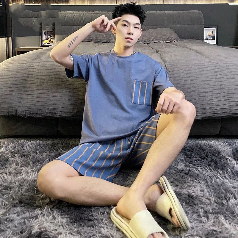 Summer Thin Home Sports Round Neck Man Elastic Waist Loose Pullovers Handsome Solid Color Short Sleeve Casual 2023 Men's Sets
