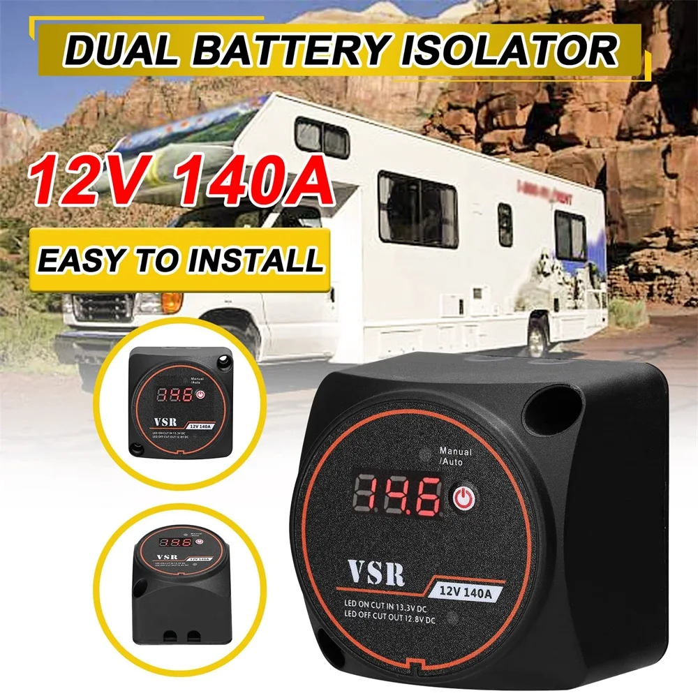 Digital Display Voltage Sensitive Split Charge Relay VSR 12V 140A for Camper Car RV Yacht Steamer Smart Dual Battery Isolator