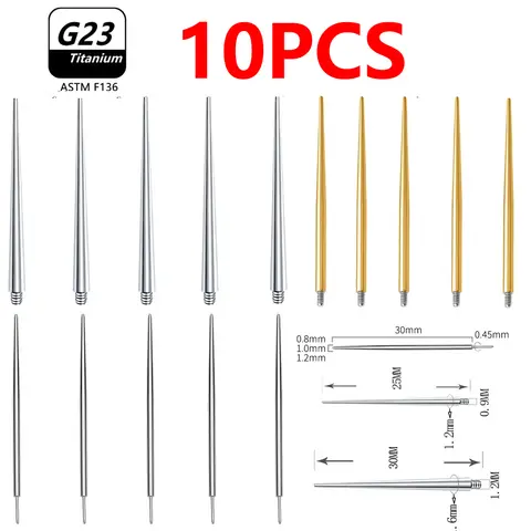10pcs/Lot G23 Titanium Puncture Needle Guide Belly Lip Ear Eyebrow Tools Insertion Pin Taper Piercing Stretching Tool Accessory