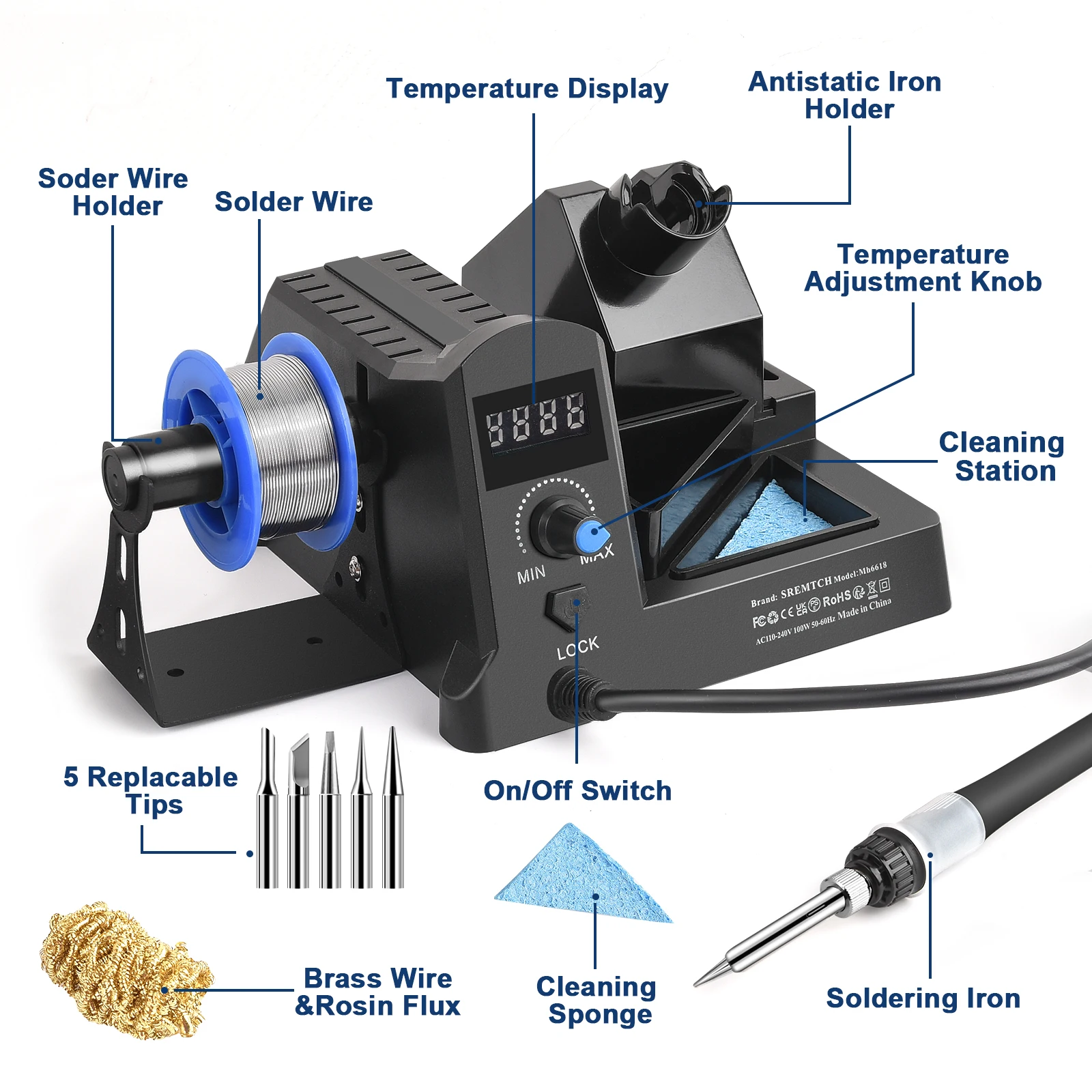 2 in 1 LED Digital Soldering Station Heating Soldering Iron SMD Rework Soldering Station Desoldering Welding Repair Tools 100W