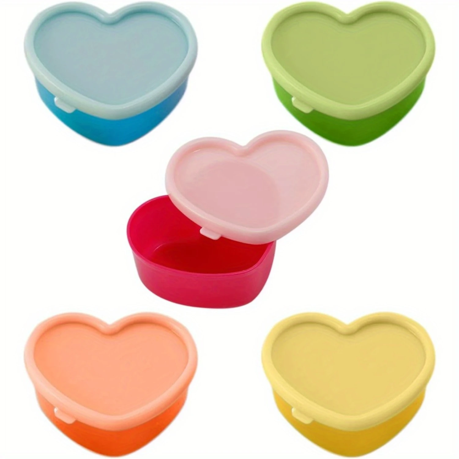 5 Pcs Heart Shaped Plastic  Containers with Leak Proof Flip Top, Reusable Snack & Spice Organizer, Hand Washable, Multipurpose F