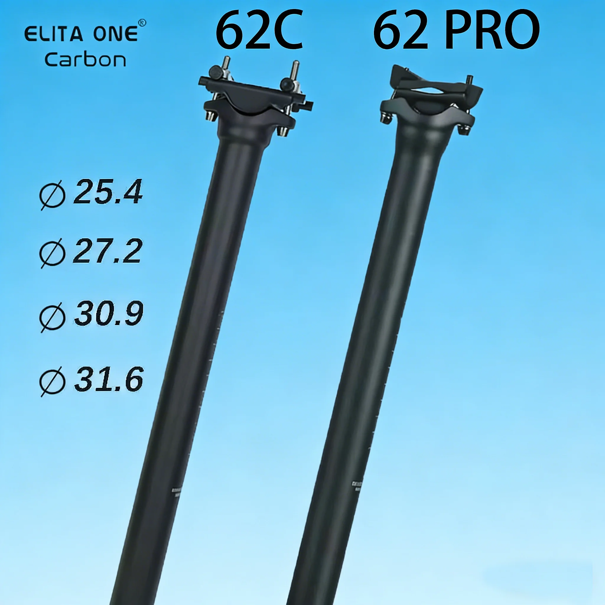 

Elitaone Carbon Bicycle Seat Post Lightweight 135g Compatible 25.4/27.2/30.9/31.6mm Bikes MTB Road Bike 62PRO
