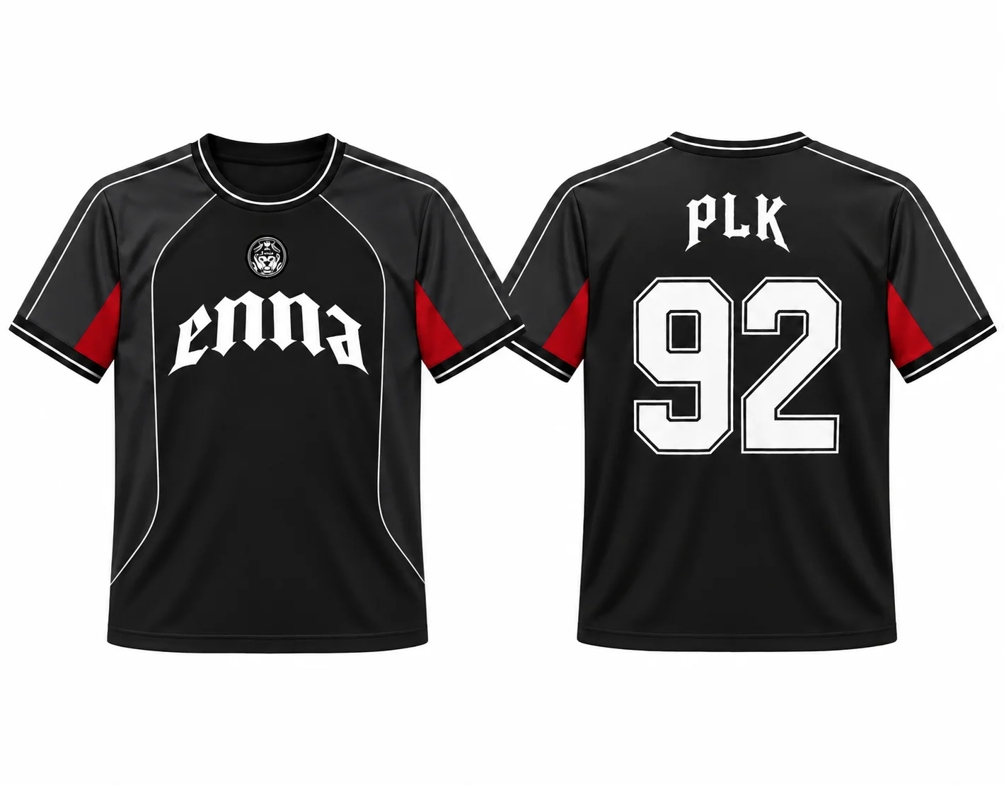 Retro-Fußballtrikot PLK 92 Nummernaufdruck Kurzarm-T-Shirt Rot-Burgunder Kontrastfarbe Streetwear Hip-Hop Sportuniform – Detail 4