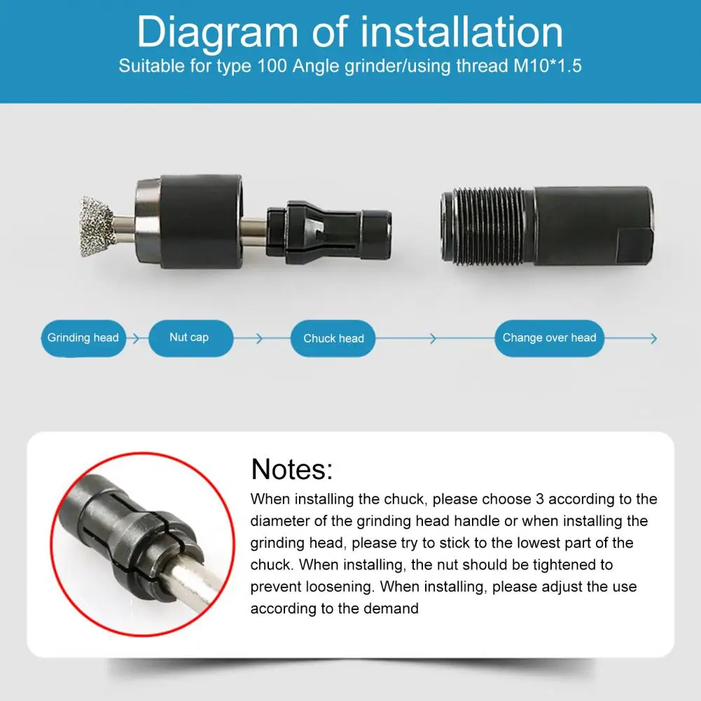 6/3mm Angle Grinder Modified Adapter to Straight Grinder Chuck For 100-type Angle Grinder M10 Thread grinding,polishing,cutting