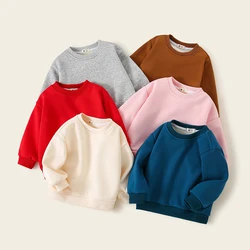 Childrens Boys Sweatshirts Autumn Winter Thickened Integrated Fleece Solid Baby Boys Pullovers Simple Versatile Toddler Boys Top