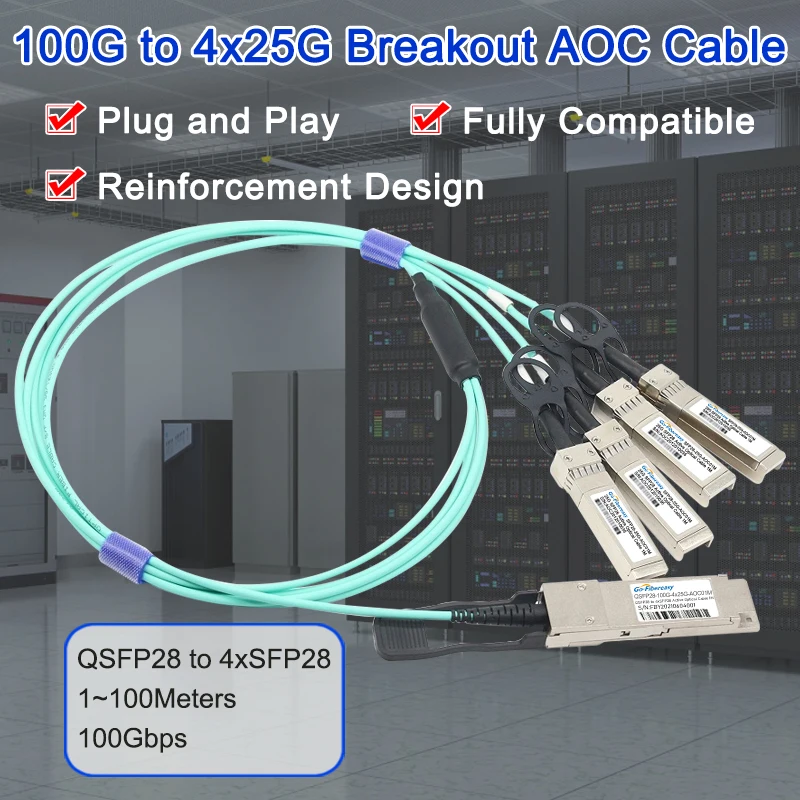 

100G QSFP28 to 4xSFP28 AOC Cable High Speed Active Breakout Cable 1m 2m 3m 5m 10m 30m QSFP28 to SFP28 Active Optical Cable