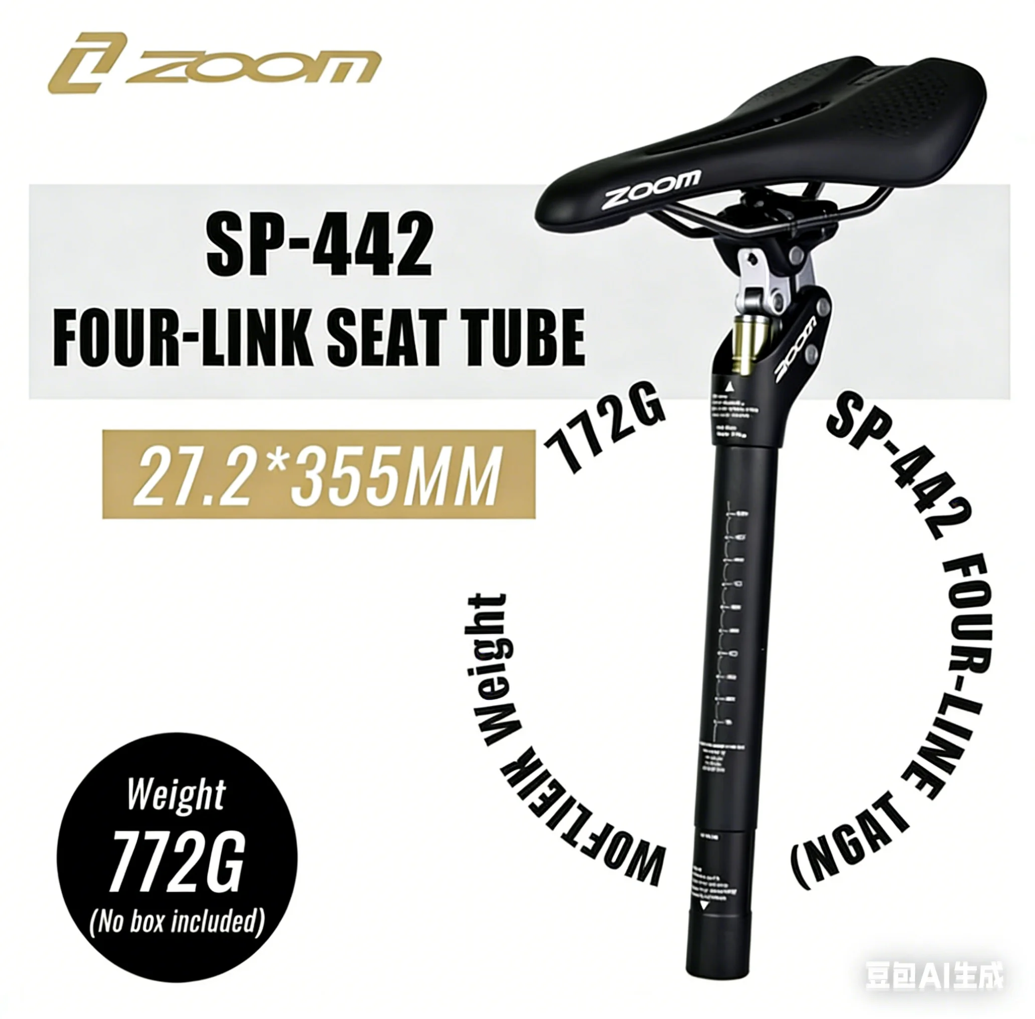 

ZOOM MTB Suspension Seatpost 27.2/30.9/31.6mm×355mm Aluminum Alloy, Four-link Shock Absorbing & Manual Adjustable Height Dropper