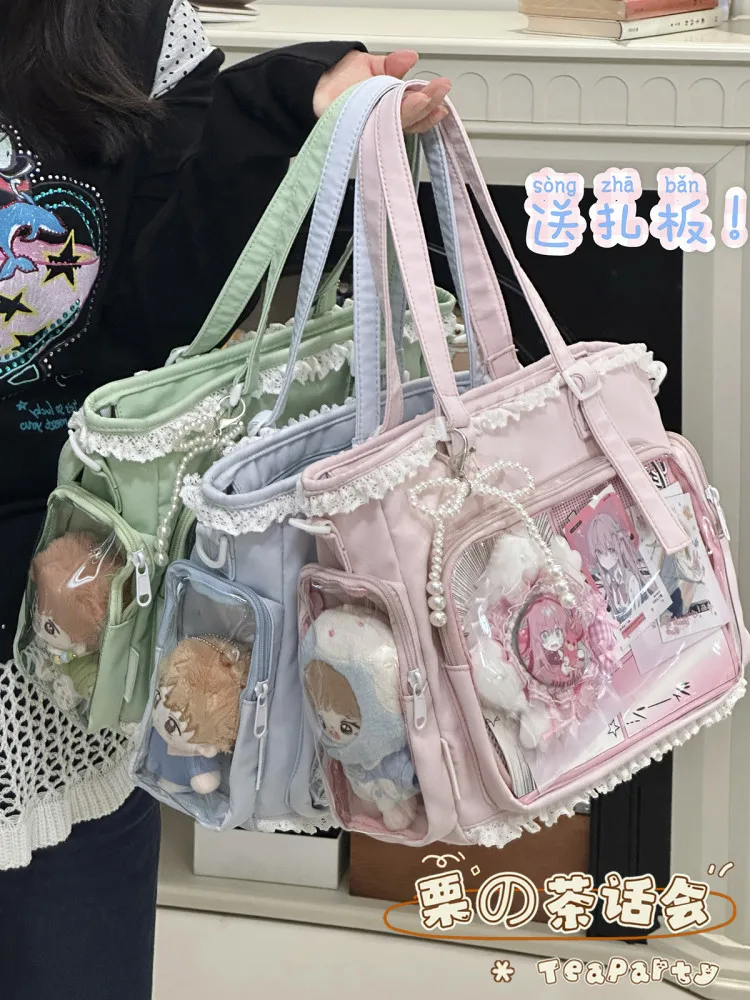 

Japanese Style Transparent Ita Bag for Badge Display Daily Doll Shoulder Bag for Women Student Commute Tote Crossbody Bag