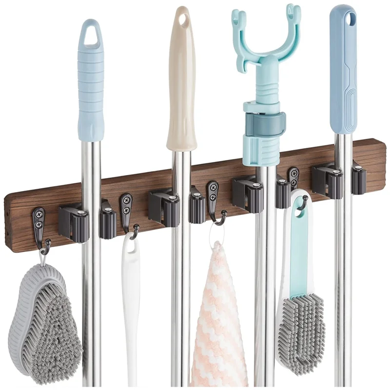 

【Limited Time Offer】Decor With 4 Slots & 4 Hooks Mop And Broom Holder Wall Mount Wall Mounted Garden Tool Rack