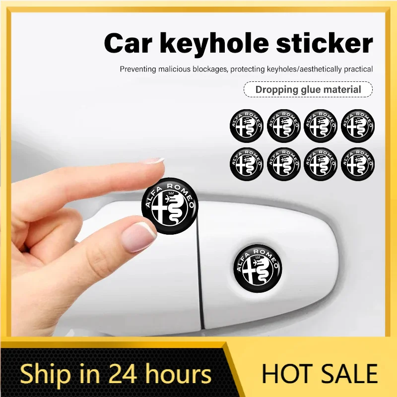 

2026 Hot Car Stickers 8pcs Car Door Keyhole Protection Stickers Lock Core Decal For Alfa Romeo GT Stelvio F1 Brera Volante Tonal