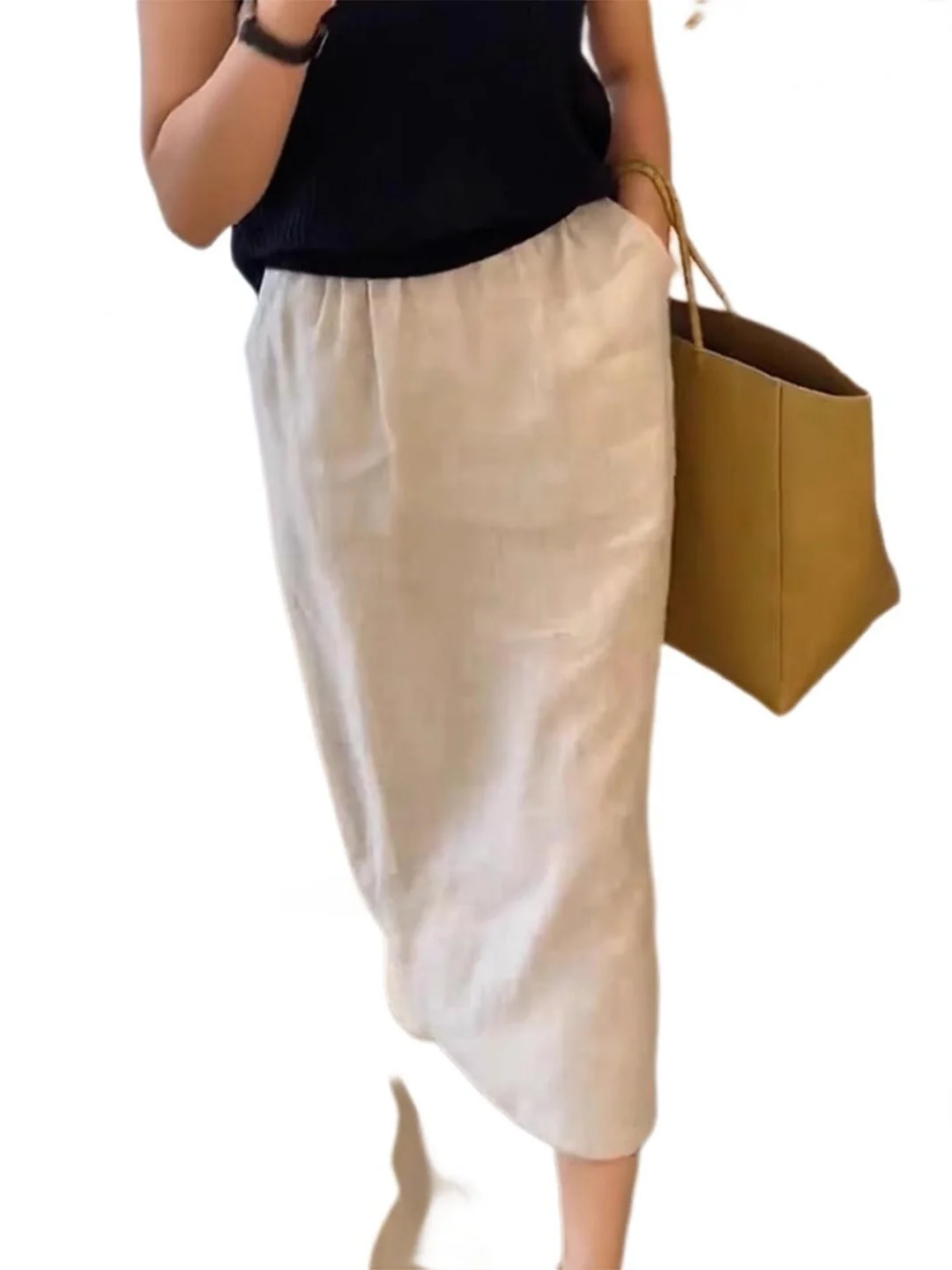 الكتان القطن عادية فضفاض المرأة تنورة عالية الخصر ألف خط التنانير الطويلة الصيف Faion خمر Sle با سبليت التنانير